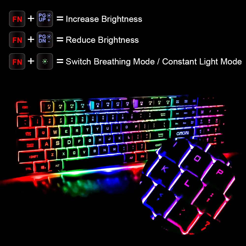  PC Gamer Backlight Gaming Keyboard and Mouse Combo Standard USB Wired Rainbow English Game Keyboard
