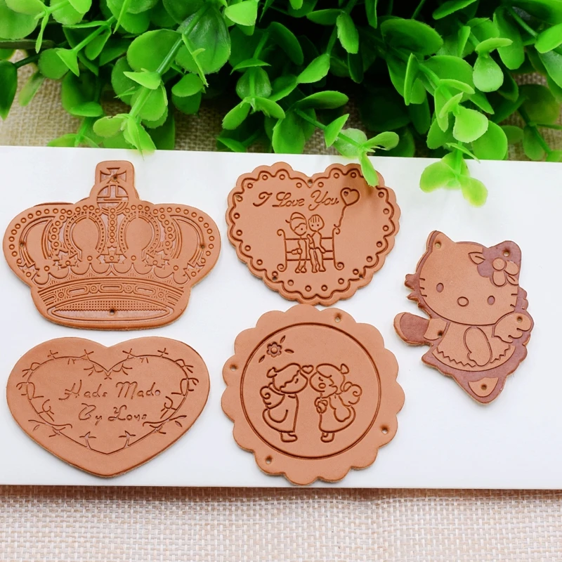

20PCS PU Leather Garment Labels Square shape Hand Made Embossed Apparel accessories