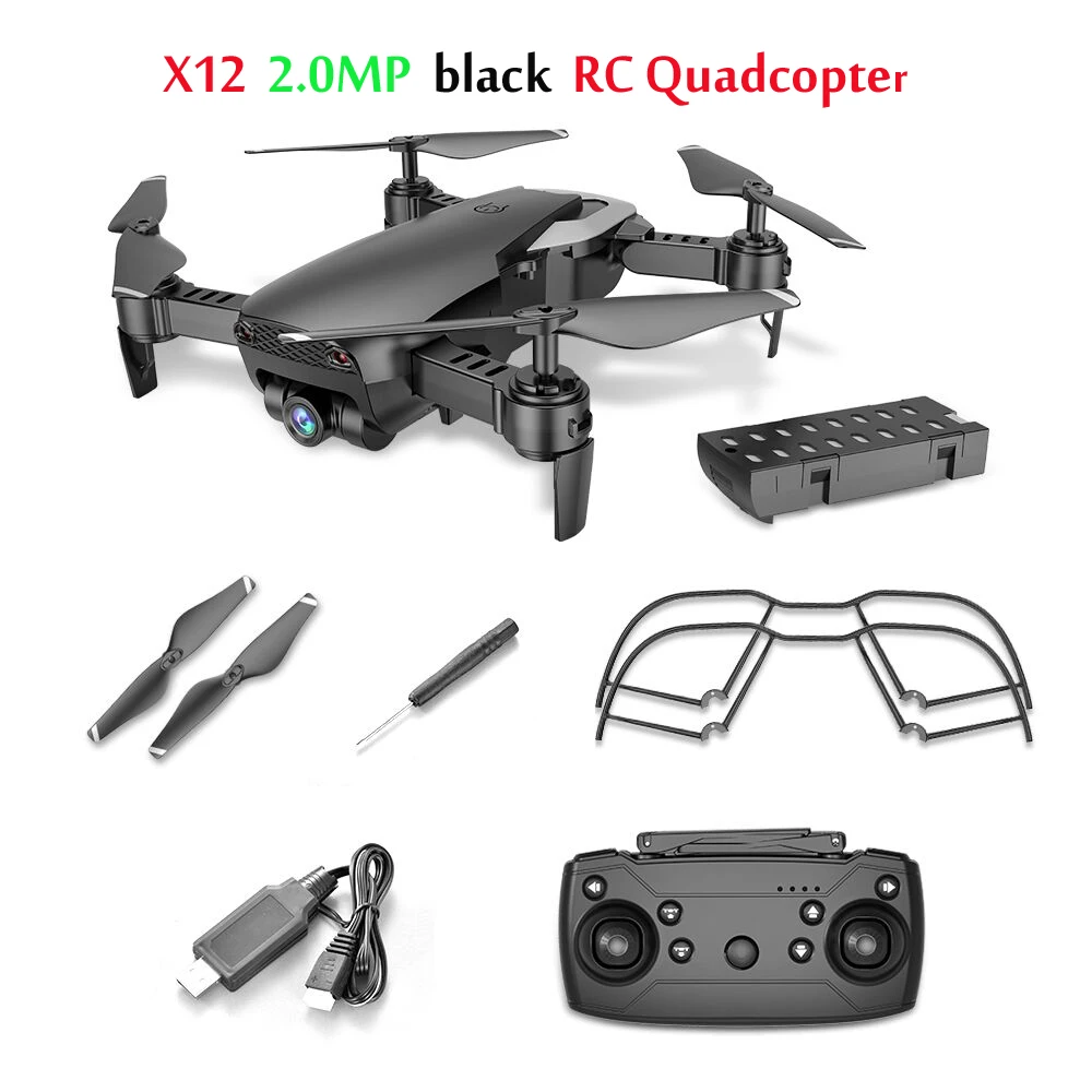 Новейшая X12 0.3MP 2.0MP широкоугольная камера RC самолет WiFi FPV Дрон RC вертолет удержание высоты RC Квадрокоптер VS E58 XS809HW - Цвет: 2.0MP black