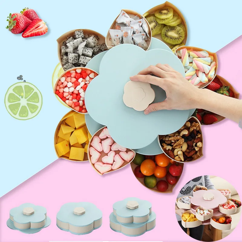 

Hoomall Plastic Rotating Fruit Box Flower Candy Box Blossom Rotating Snack Bowl With Mobile Phone Holder Dried Fruit Box