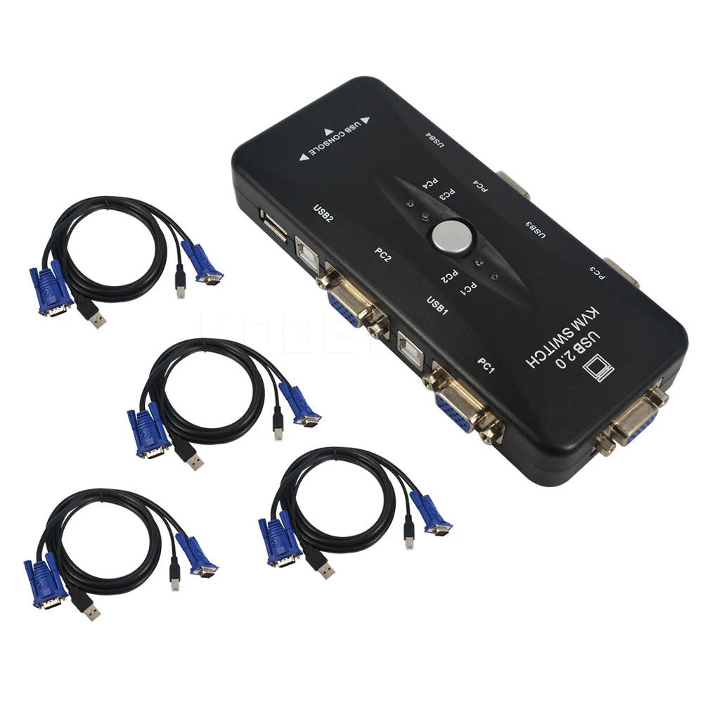 

USB KVM 4 Ports Selector VGA Print Auto Switch Moniter Box VGA Splitter V322 USB 2.0 KVM Switch With 4pcs VGA Cable