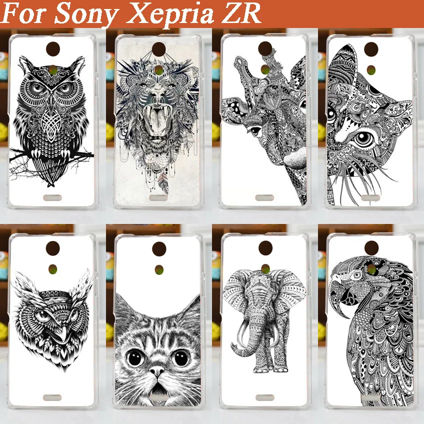 

New pattern Painting lovely owl deer cat elephant design Cartoon Printing Hard Cover Case For SONY Xperia ZR C5502 C5503 M36h