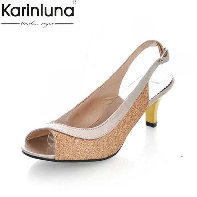 Karinluna Hot Sale Big Size 30-46 Peep Toe Bling High Heels Summer Sandals Shoes Women Party Shoes Woman