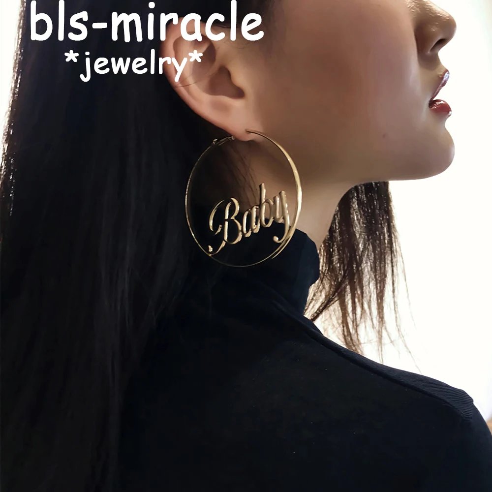 Большие круглые серьги Bls miracle в стиле панк для женщин женские с надписью