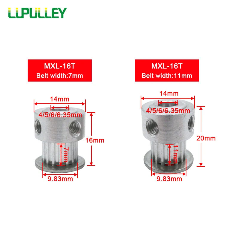 LUPULLEY MXL 16 T 16 зубчатые ременный шкив ремень Ширина 7/11 мм Диаметр 4/5/6/6,35 мм Синхронизация колеса 2,032 мм шаг