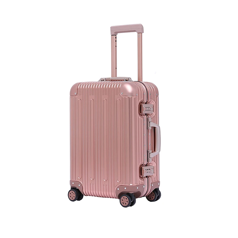 Розовое золото 20 "дюймов Путешествия Алюминий чемодан Carry On Spinner Жесткий в виде ракушки Дорожный чемодан легкий металлический чемоданы (20 в)