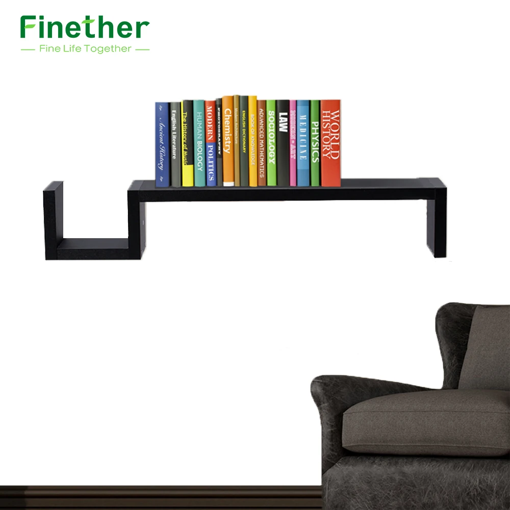 Finether s образная плавающая настенная полка книжная дисплей стеллаж для хранения