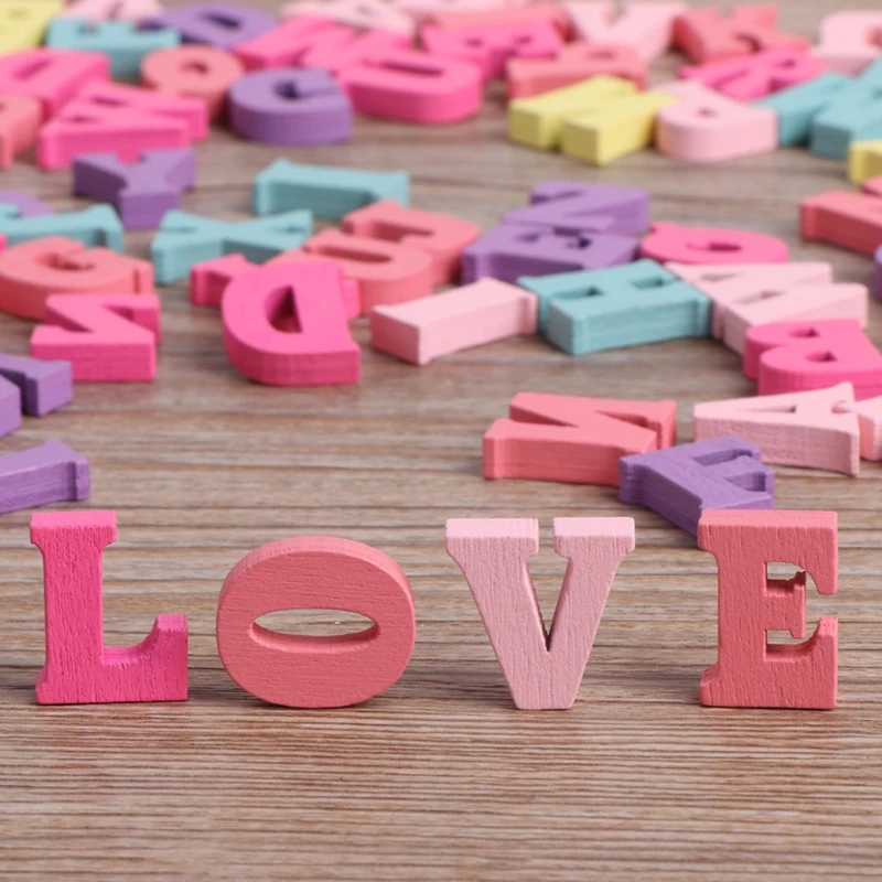 

100Pcs Natural Wooden Pieces Colorful Letter Home Decoration DIY Wedding Printed Drop Ship W2952001