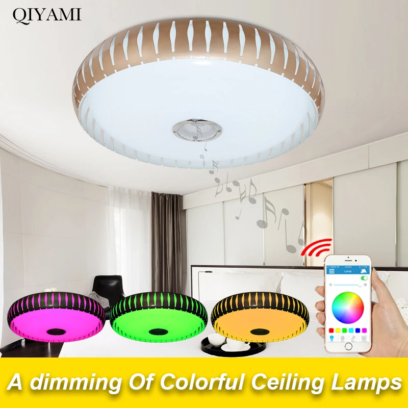 

Gold Iron body led Ceiling Lights for living room phone app Bluetooth Music Lighting Ceiling Lights For KidsRoom remote control