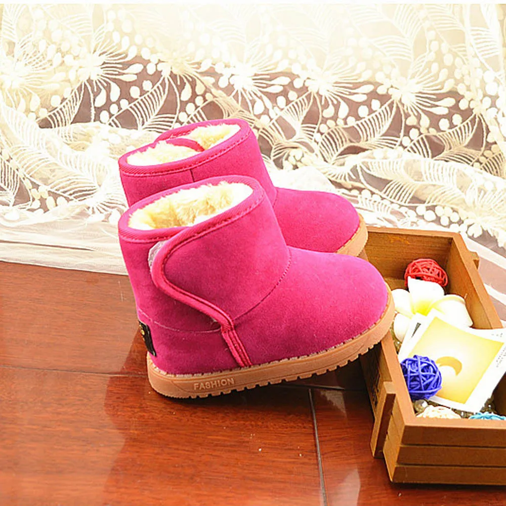 

Kids Velvet Winter Snow Boots Winter Baby Child Style Cotton Ankle Boots Children Non-Slip Buckle Gray Shoes School Flat