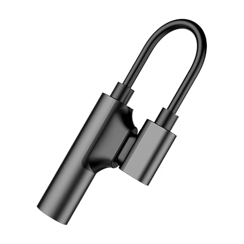 Тип C до 3,5 Наушники Кабель-адаптер Тип usb C до 3,5 мм adapatador гнездо для наушников 2 в 1 Тип-C конвертер Быстрая зарядка и прослушивание музыки - Color: Black
