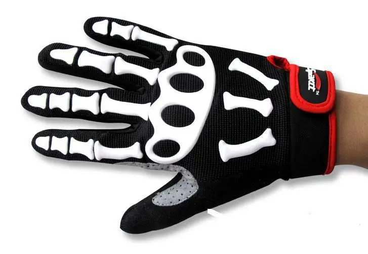 Spakct Pro гелевые велосипедные перчатки с полными пальцами, гоночные перчатки для езды на велосипеде, каркасные перчатки для велосипеда, спортивные перчатки с черепом, 2 цвета - Цвет: Black White