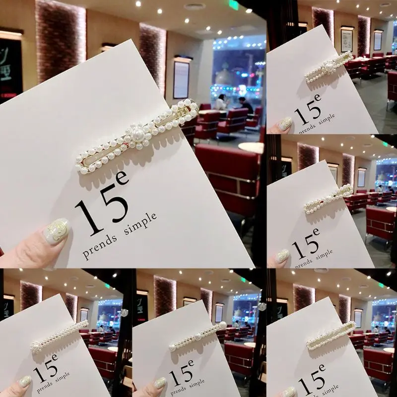 

6 Styles Korean Two Row Imitation Pearl Duckbill Hair Clip Women Luxury Side Bangs Alligator Hairpin One Word Geometric Barrette