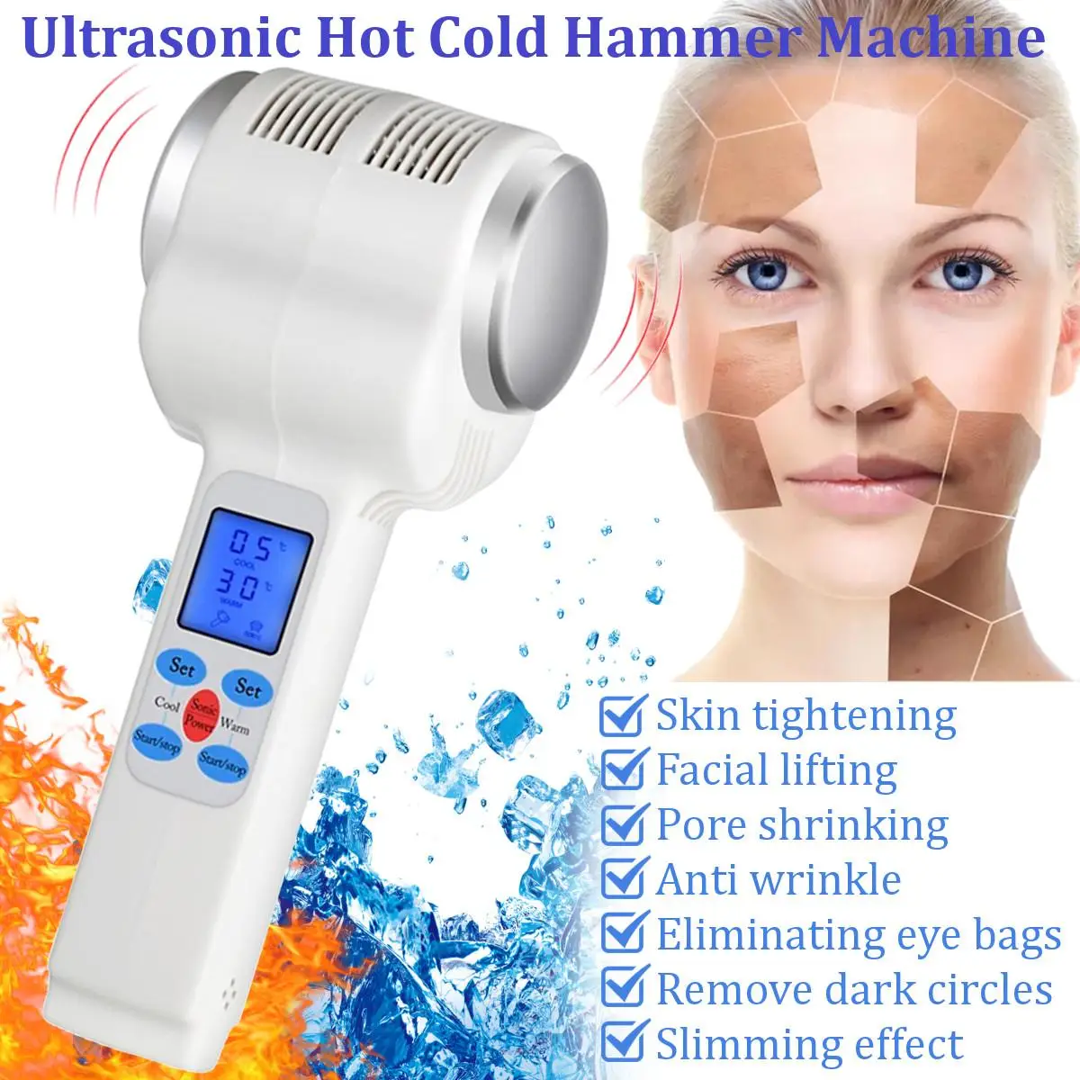 

Face Care Device Hot Cold Hammer Cryotherapy Blue Photon Acne Treatment Skin Beauty Massager Lifting Rejuvenation Facial Machine