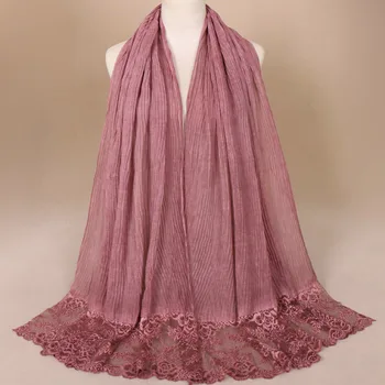 

Women lace floral hijab cotton wrinkle scarves bandhnu crinkle muslim hijab wraps headband pleat pashmina shawls/scarf