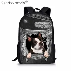 ELVISWORDS деним бульдог кошка школьный рюкзак для детей 3D животных Собака подросток дети рюкзак мальчики девочки Повседневное рюкзак Для