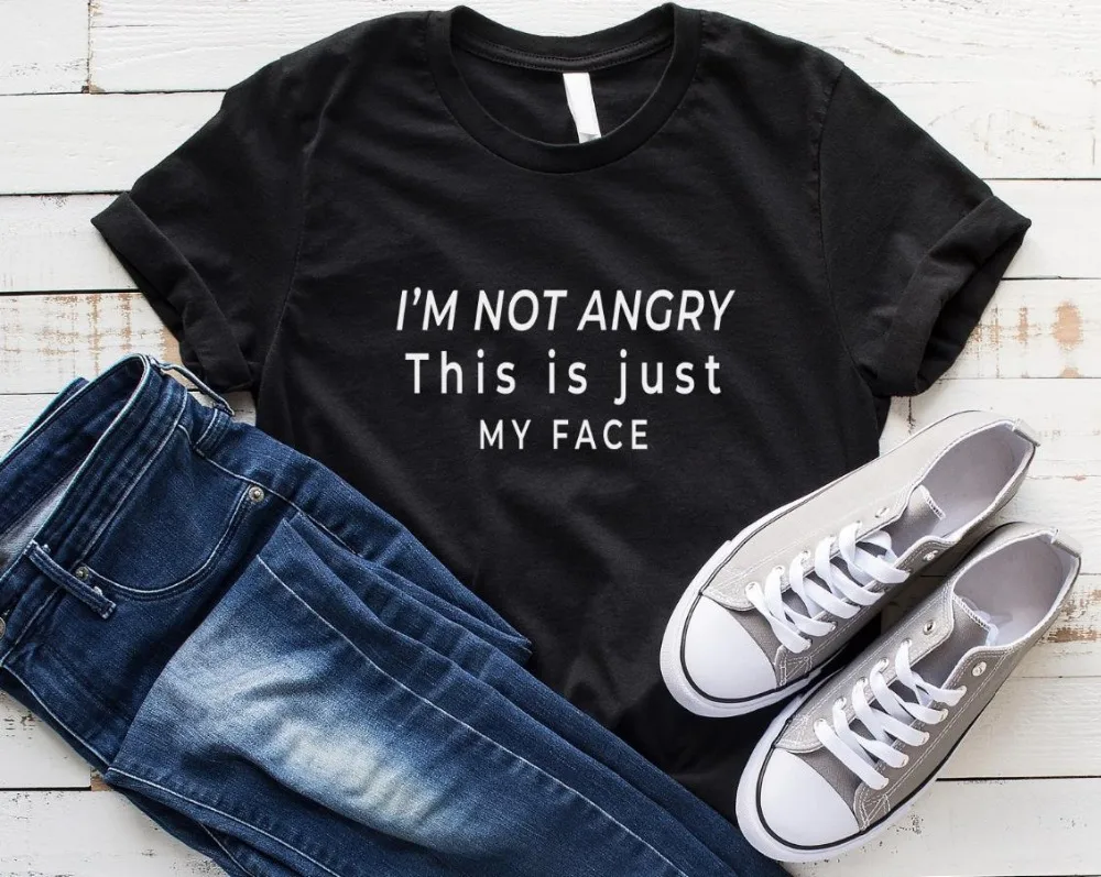 Женская футболка с надписью I'm not angry this is just my face хлопковая Повседневная