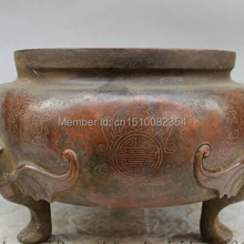 1" Клеймо Тибет Фиолетовый Бронзовый Богатство BAT Статуя Чаша Курильница Курильница