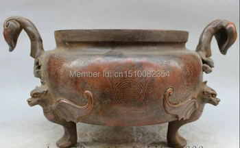 

16" Marked Tibet 100% Purple Bronze Wealth BAT Statue Bowl Incense Burner Censer