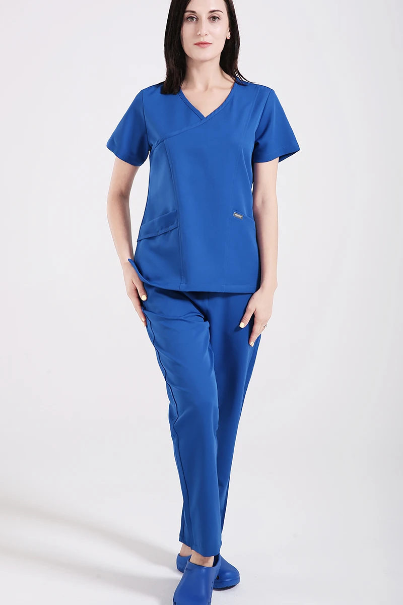 Растягивающаяся униформа медсестры костюм медика наборы для женщин больница или Рабочая форма мульти карманы топ и брюки доктор вне костюмы