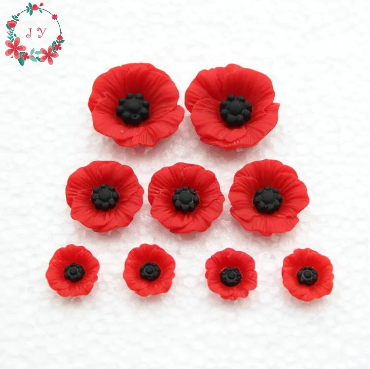 Figurines & Miniatures best of sale Set of 100pcs Chic Resin Red Poppy Flower Artificial Flower Flatback Embellishment Cabochons Cap for Home Decor 12-23mm mini horse figurines