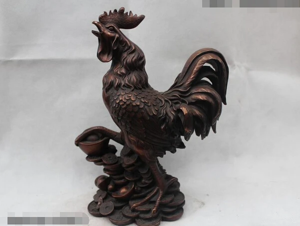 

wholesale factory 13"Chinese Folk Feng Shui Bronze Gild Wealth Zodiac Year Rooster Cock Statue