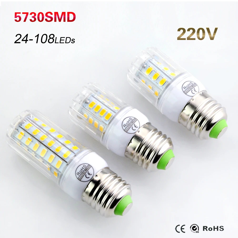 

2016 Fireproof Radiation Cover LED Lamp E27 24Leds 220V 110V lampada Corn Bulb Light 5730 Chip Spotlight Lighting White