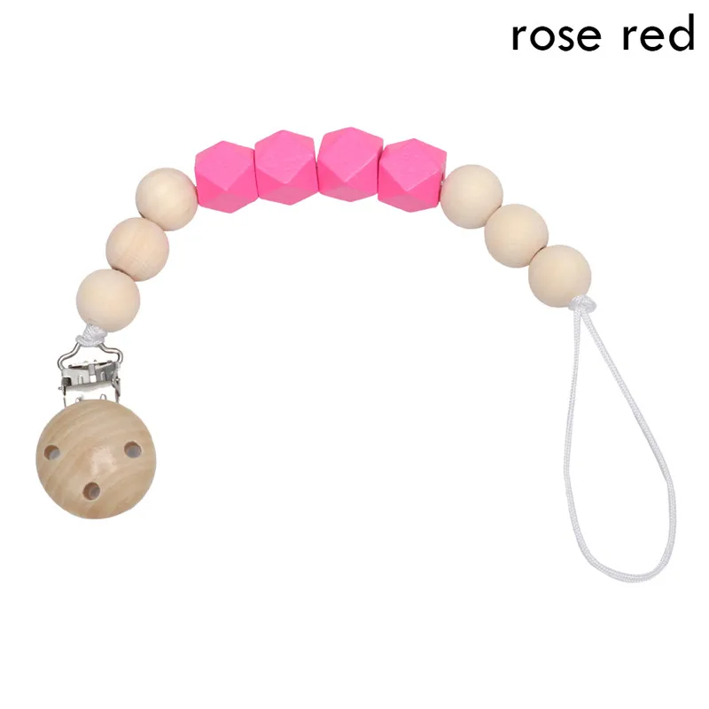 20158NEW Baby Pacifier Clip Chain Wood Holder Chupetas Soother Pacifier Clips Leash Strap Nipple Holder For Infant Feeding - Цвет: rose red