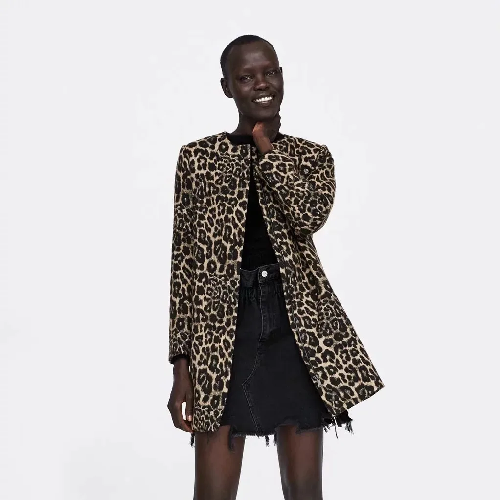 

New arrival women A0917T10 Europe and the United States fall 2018 new leopard grain cloth long-sleeved jacket # 1518