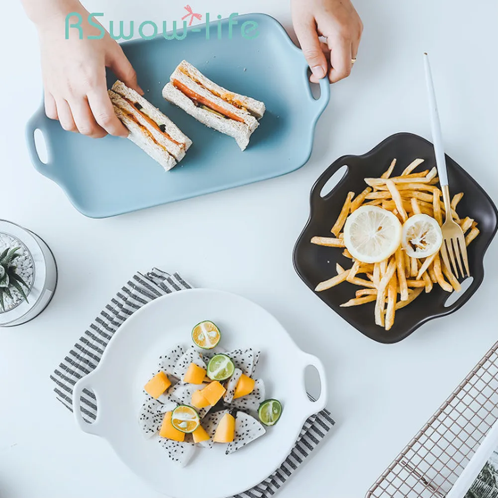 

Rectangular Tableware Ceramic Plate Creative Set Dish Bread Dessert Tray Home Breakfast Plates For Kitchen Supplies