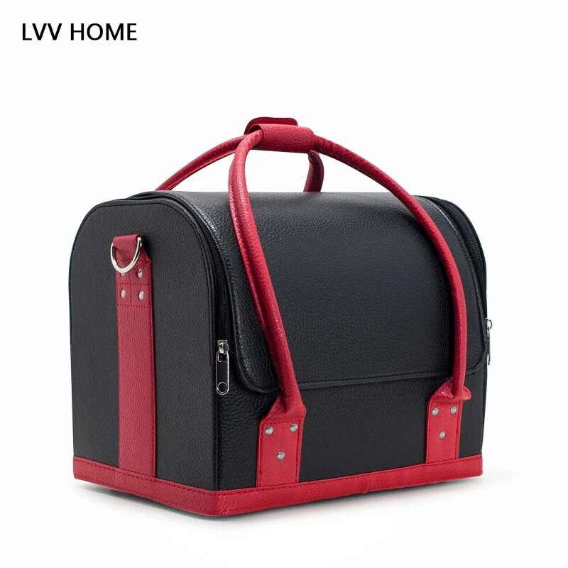 

LVV HOME professional leather cosmetic storage box/Double open portable makeup artist cosmetics storage bins