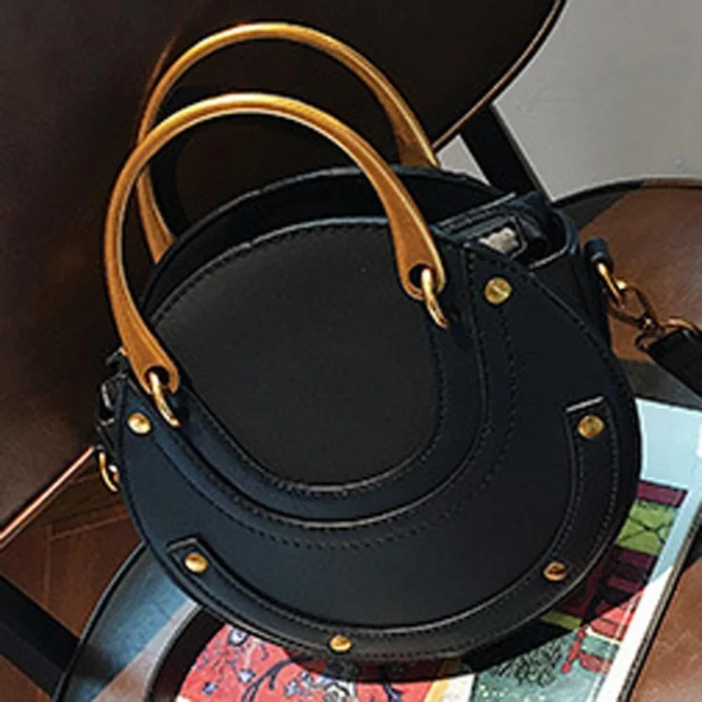 Летняя круговая роскошная сумка из искусственной кожи в стиле ретро с металлическим кольцом маленькие круглые сумки через плечо для женщин дизайнерские мини-кольца на плечо