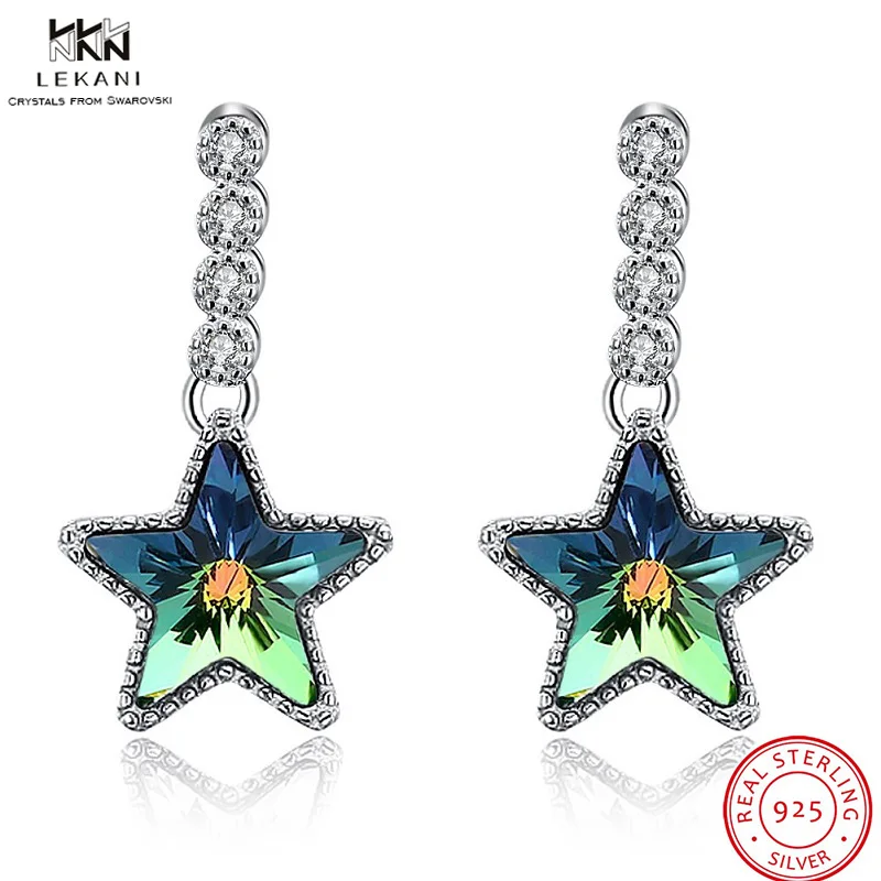 

LEKANI Crystals From Swarovski Drop Earring 925 Star Crystal Long Pendant Earrings Women Fashion Earrings Wedding Jewelry Gifts