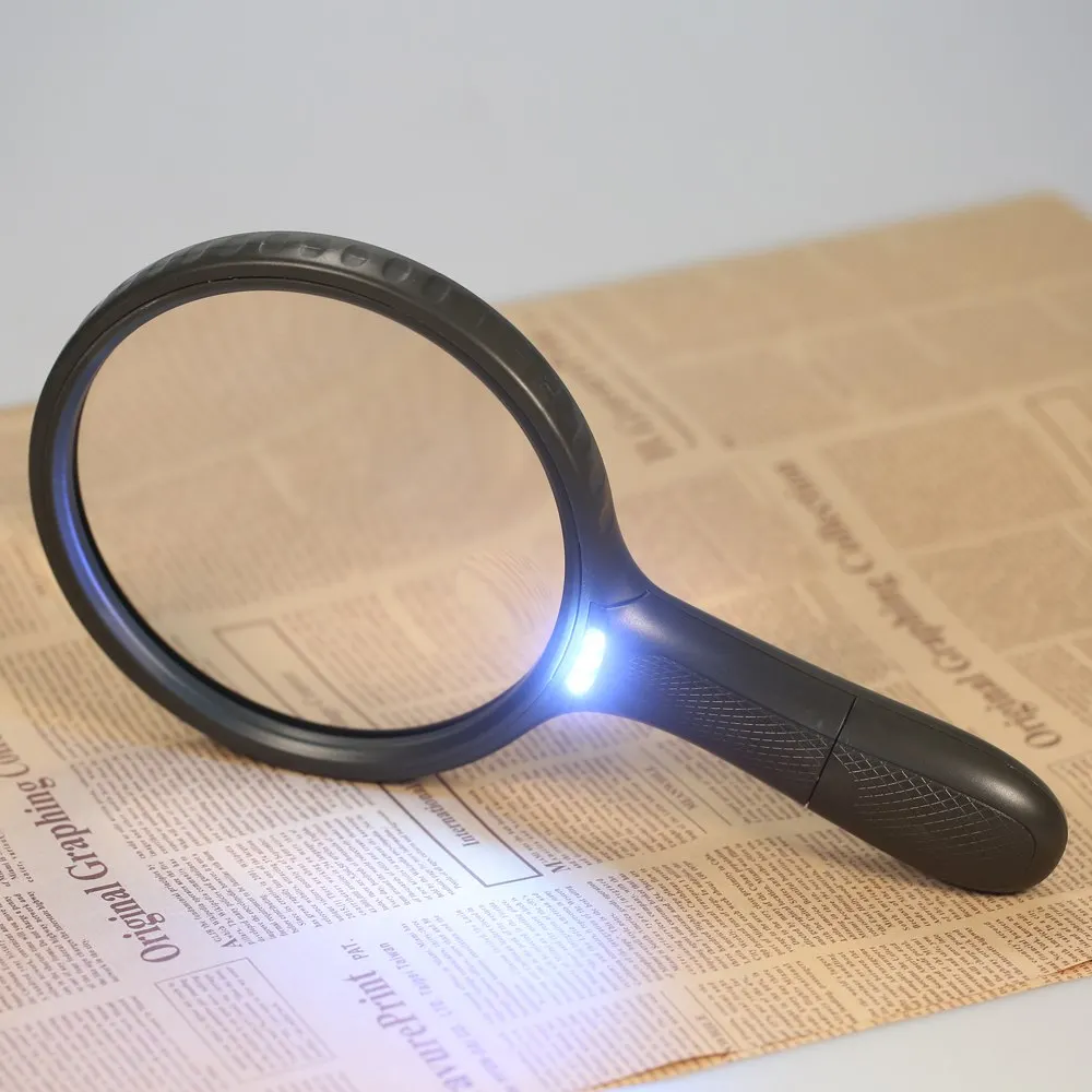 

Practical Handheld Magnifying Glass Portable illuminated glasses magnifier Tool LED Lighted loupe with 128mm Large Lens 1.8X 5X