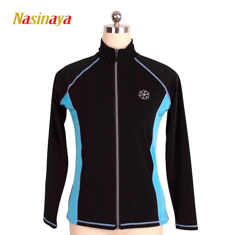 jaqueta-de-competicao-de-treino-feminino-top-zipper-patinacao-artistica-ginastica-ritmica-escovado-curto-preto-e-azul-competicao-de-treino