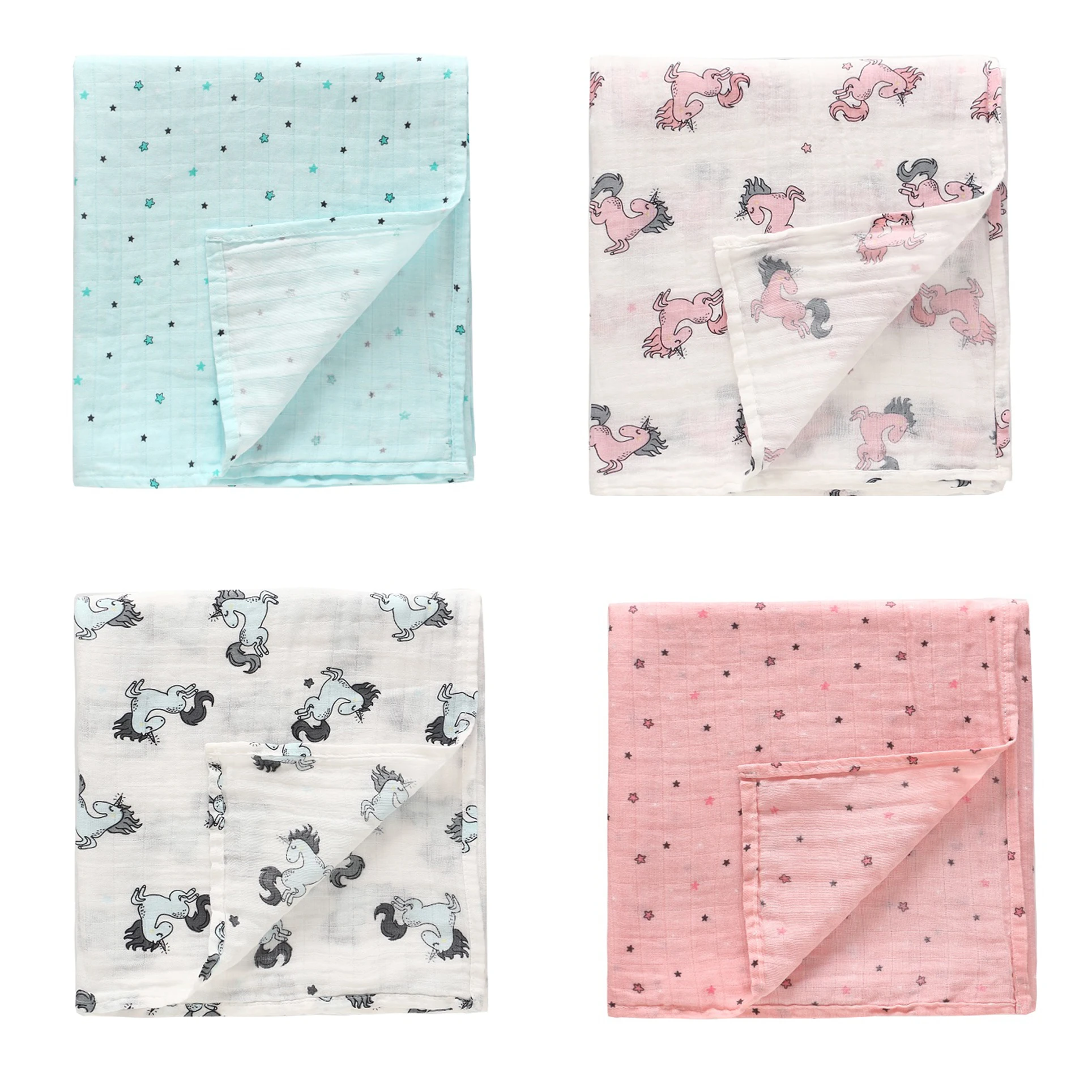 

1/2 PC LAT 100% Cotton Muslin Swaddle Blanket Unicorn Print Baby Blankets Infant Swaddle Towel For Newborns Baby 120x120cm