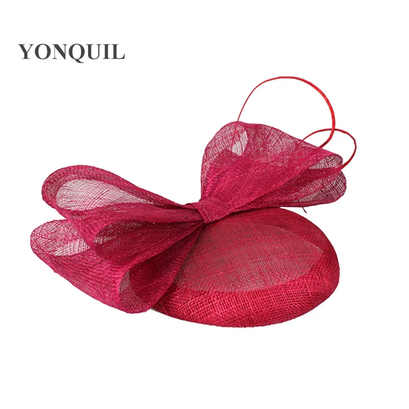 Ярко розовый millinery бантом sinamay fascinators заколки для волос свадьбы свдебные аксессуары для волос церкви Шляпа Дерби случаю головные уборы