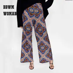 Ромб с геометрическим принтом для женщин широкие брюки High Street Этническая Цветок Тотем женский мотобрюки ZO1380