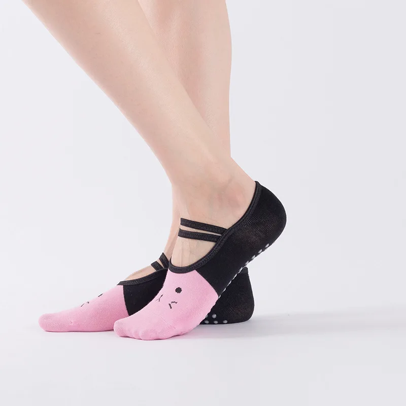 Pink Женские носки для йоги, пилатеса с милым кошачьим захватом, женские нескользящие Пилатес Sox, для фитнеса, Нескользящие, цветные, с липким рисунком - Цвет: Pink