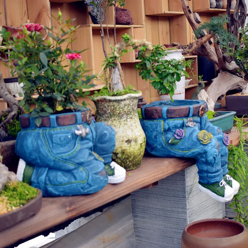 

Creative flower pot garden jeans fleshy flower ornament ornaments retro old American country courtyard balcony