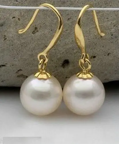 

SOLID GOLD PERFECT AAA 10-11MM NATURAL SOUTH SEA WHITE PEARL EARRINGS