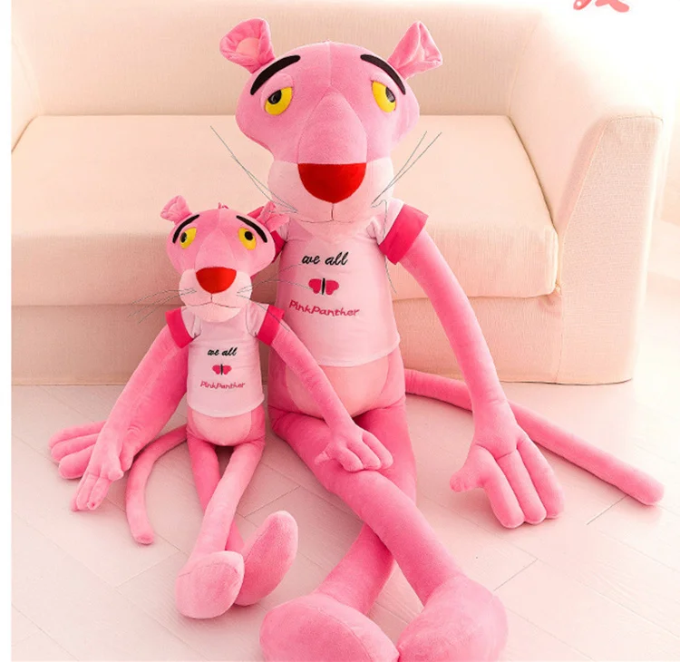 

[Best] 160cm Wear Clothes Lovely Pink Panther Plush dolls Soft Toy Pink Leopard Stuffed doll baby toy Valentine's day girl gift