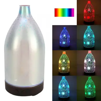 

100ml Aroma Essential Oil Diffuser 3D Glass Ultrasonic Air Humidifier with 7 Color Changing LED Lights for Office Home
