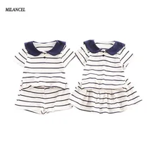 MILANCEL/комплект одежды для малышей; Одежда для мальчиков; топы в полоску; юбка; шорты; комплект одежды из 2 предметов для девочек; летняя одежда для маленьких мальчиков