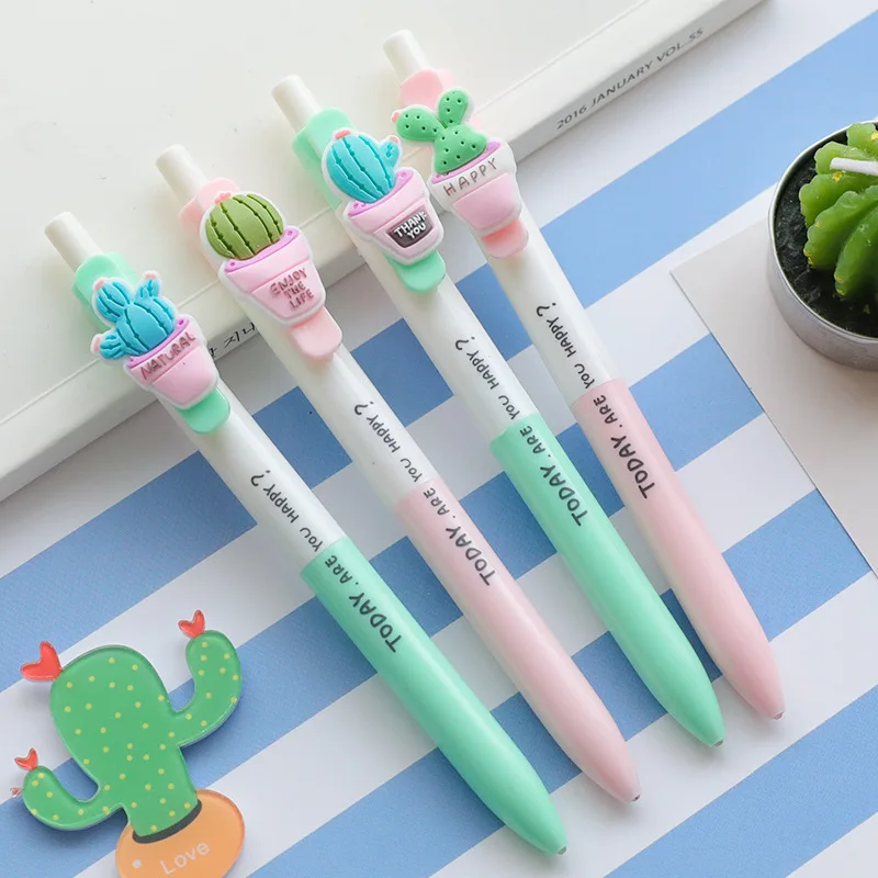 

4 pcs Plant Cactus gel pen Happy wish 0.5mm ballpoint Black color pens writing gift Stationery Office School supplies FB051