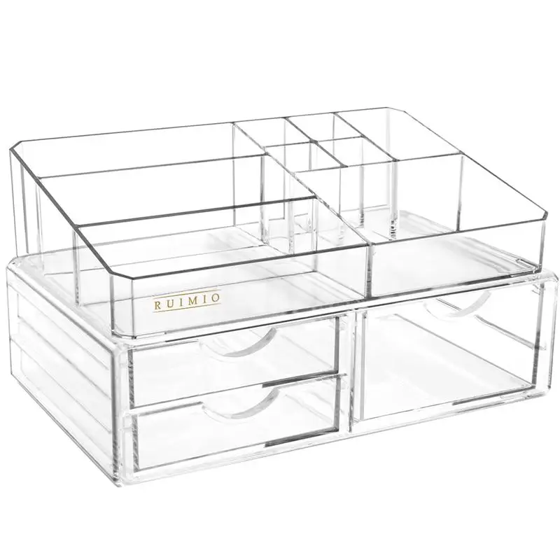 

RUIMIO Transparent 3-Drawer Style Makeup Cosmetics Jewelry Storage Box Case Rack Organizer Sundry Storage Makeup Holder Display