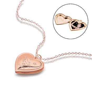 

Anniversary Gift 925 Sterling Silver Rose Gold Necklace Heart Shape Photo Box Design Can Design Photo Girl Glamour Jewelry