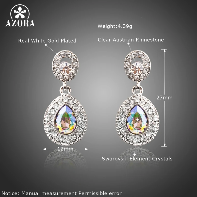 AZORA Brand Fashion Jewelry Gradual Change Color Austrian Crystals Drop Earrings for Women Wedding Party Accessories Gift TE0292