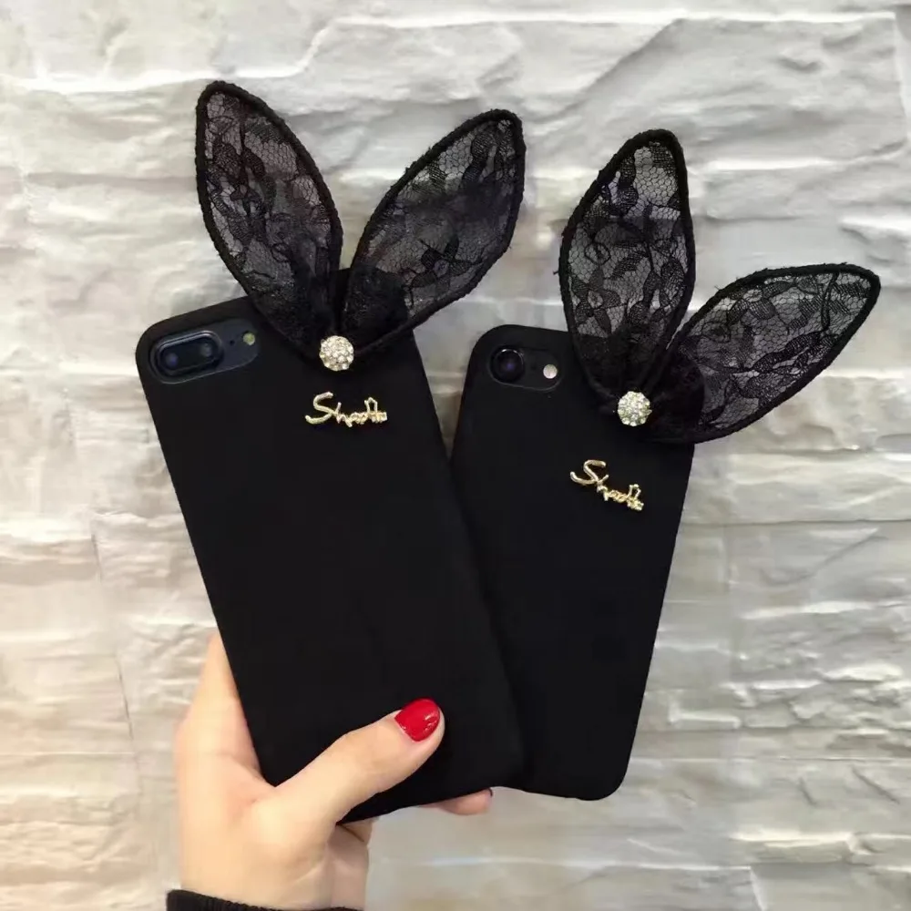 Korean Warm Cute Rabbit Ear Plush soft tpu Phone Case for Iphone 6 6s 7 plus Cartoon Smile Face Back Cover |