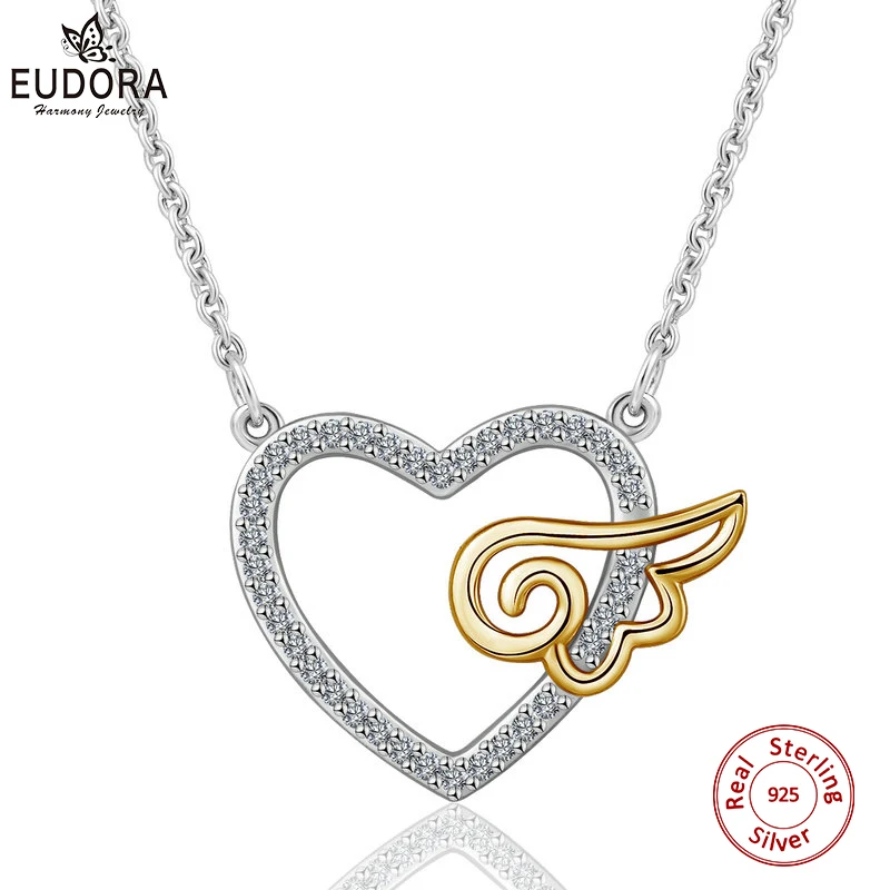 

EUDORA Unique 925 Sterling Silver Guardian Angel Heart Pendant Necklace For Women Fine Jewelry Girl Birthday Perfect Gift D256
